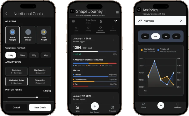 Nutrition progress mockup showing app interface with calorie and macro tracking