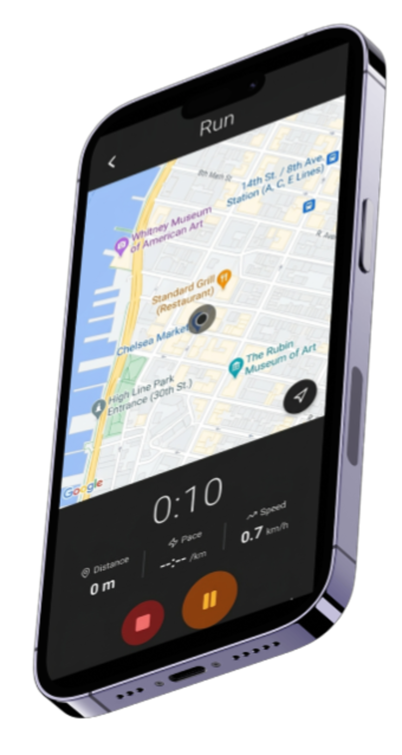 running activity and calorie tracking on fitness app screen